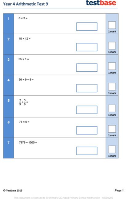 <p>Year 4 Test 9</p>